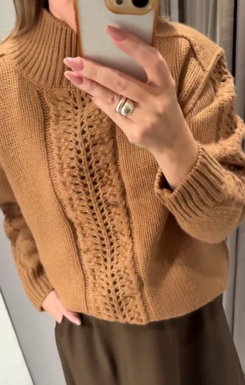 

Женский повседневный коричневый пуловер с высоким воротником и длинными рукавами, свободный короткий вязаный свитер, женские повседневные офисные пуловеры для поездок на работу