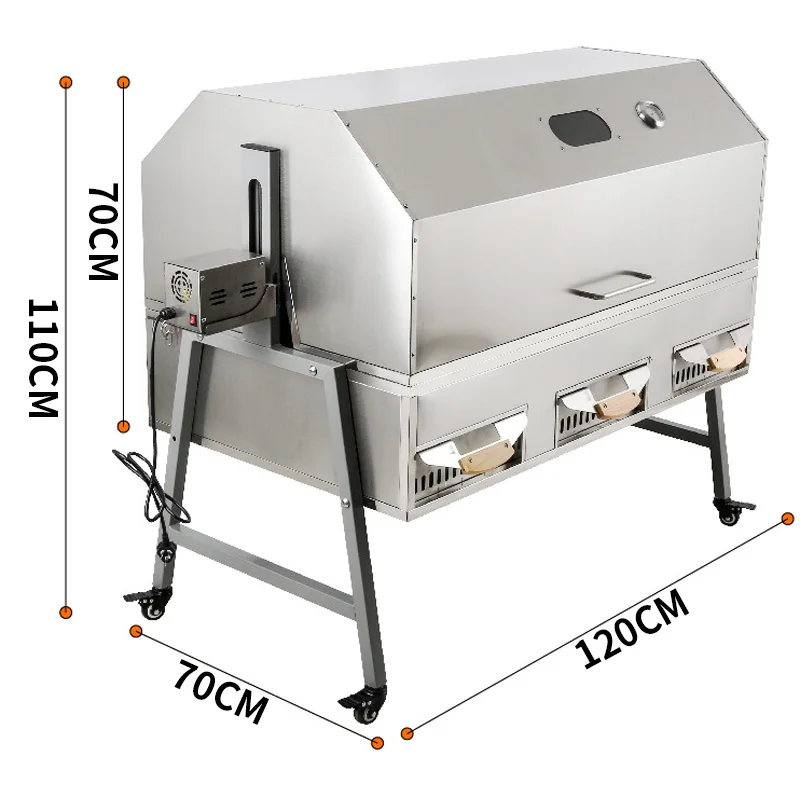 Rotisserie Grill Electric Motor Charcoal Spit Grill Stainless Steel Roaster/Lockable Wheels for Camping Outdoor