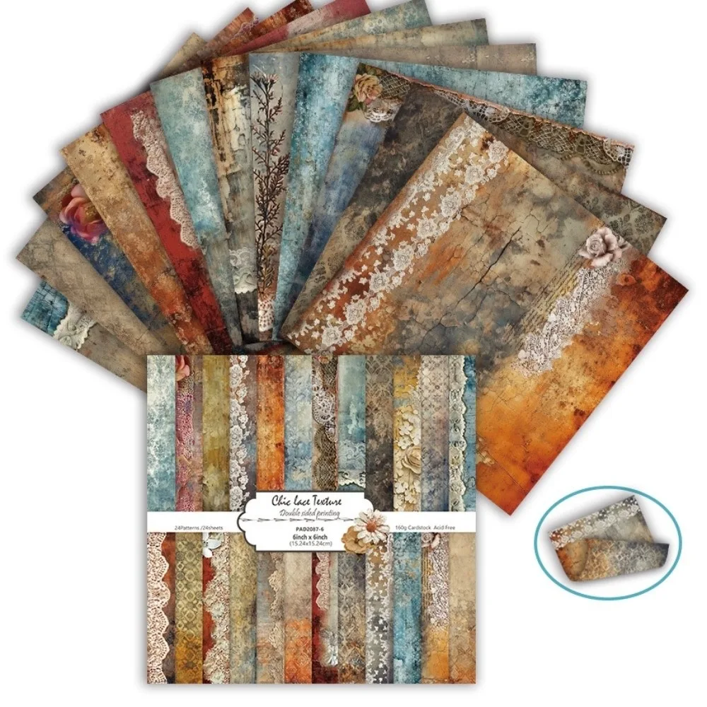 24Sheets 6 Inch Scrapbook Paper Floral Pattern Vintage Decorative Paper Acid-Free Double Sided Background Paper DIY Craft