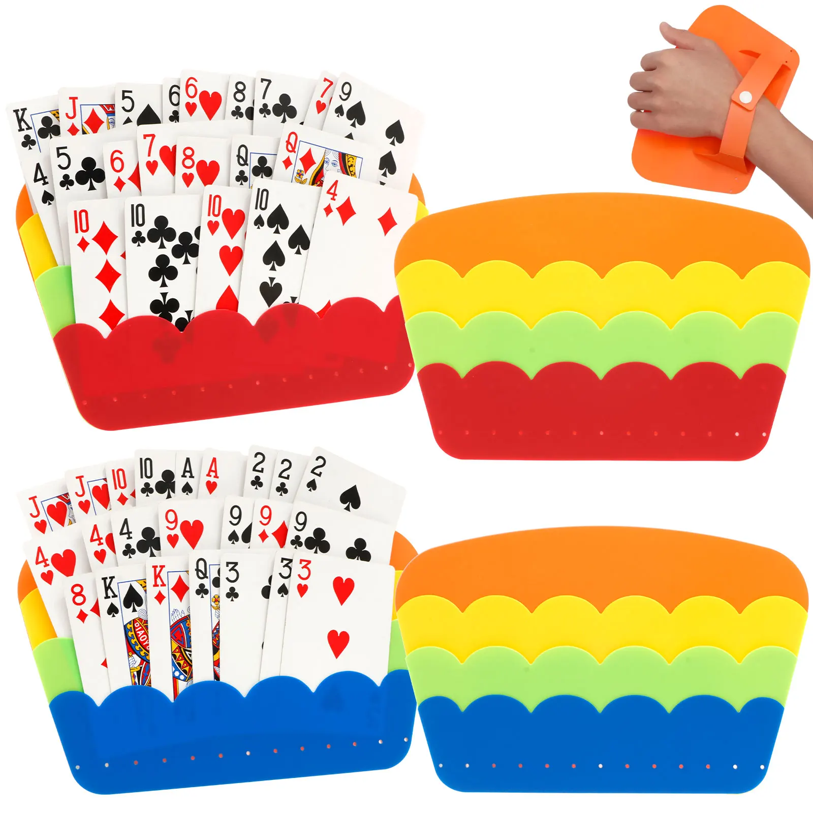 

4Pcs Plastic Playing Card Holder 3 Layer Design Reusable Playing Card Holder Wrist or Tabletop Use Ideal for Family Fun Game