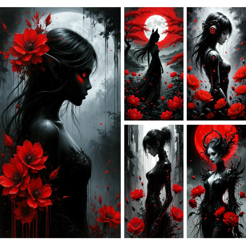 

Girl and Red Flower Picture DIY Diamond Painting Cross Stitch Full Drills Diamond Mosaic New Collection Home Decor