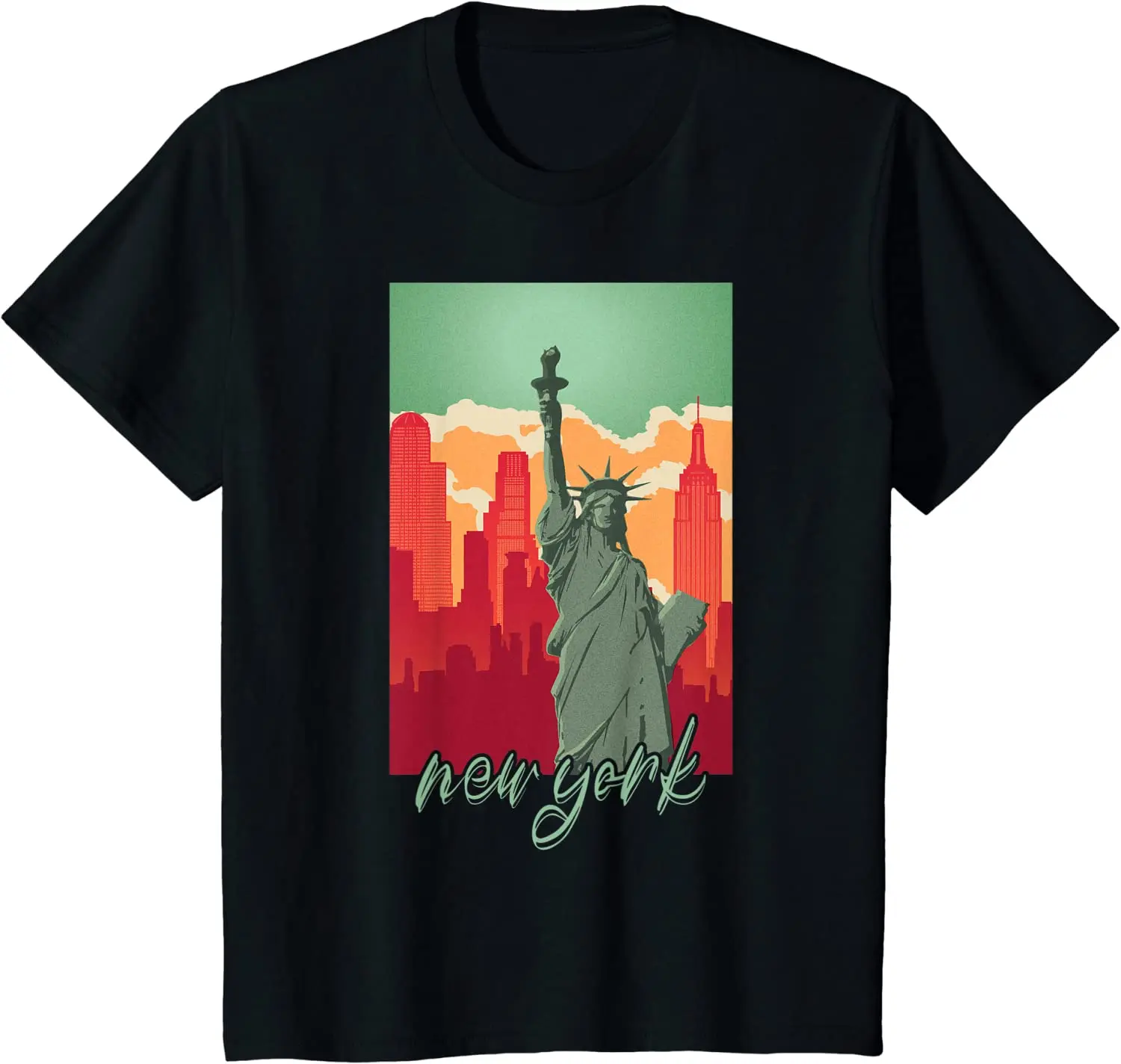 New York Skyline Heartbeat Statue of Liberty I Love New York T-Shirt Four Seasons Men Clothing Oversized T Shirt Tees Cotton