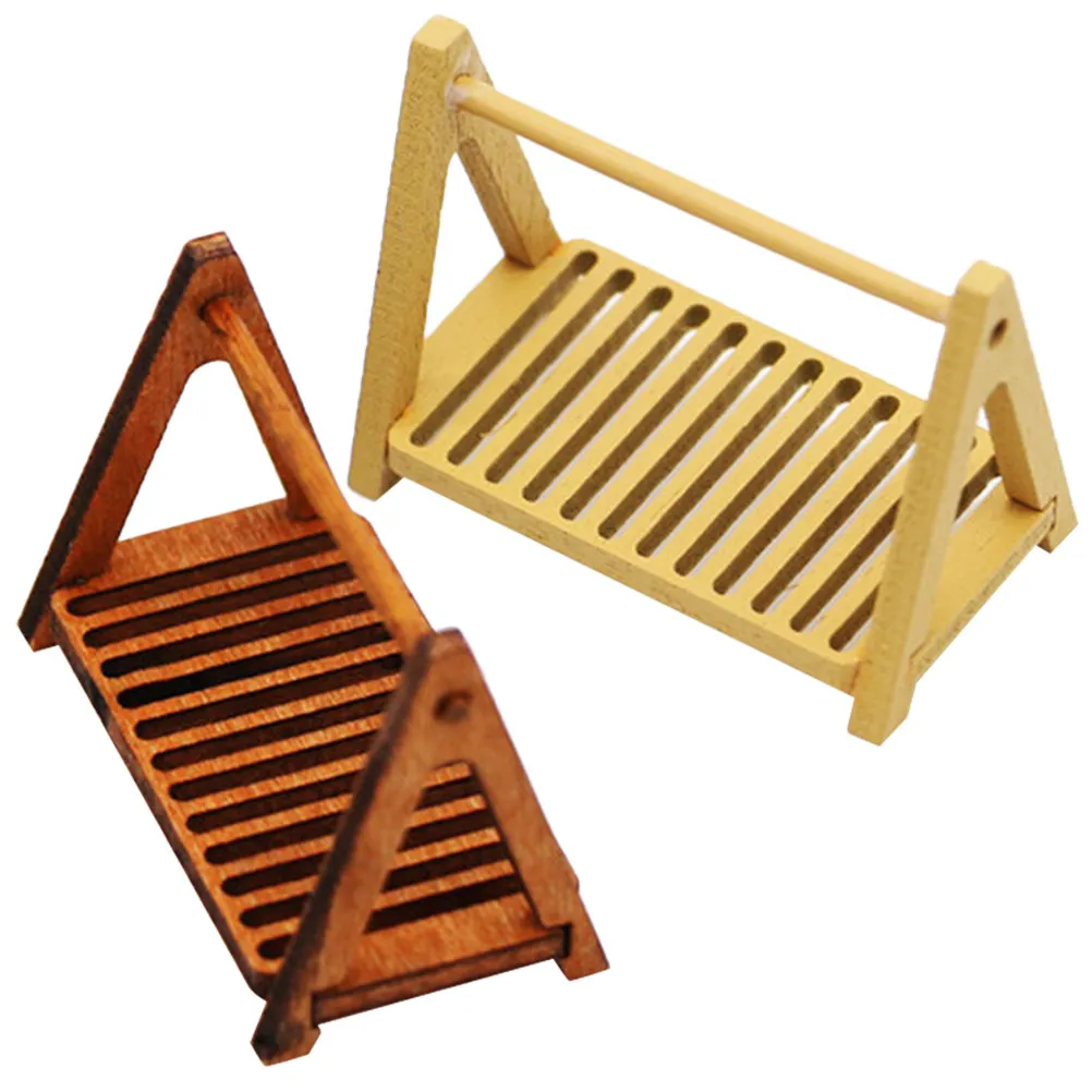 

2Pcs Wood Mini Bread Stand Adorable Mini House Decor Long-Lasting Wear-Resistant Miniature Furniture for Micro Landscape