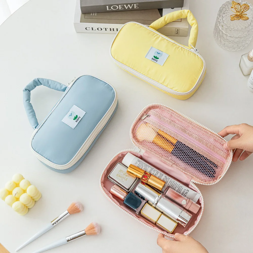 Large Capacity Storage Bag Women Cosmetic Organizer Handbag Bathroom Stationery Bag Soft Waterproof Travel Portable Makeup Bag