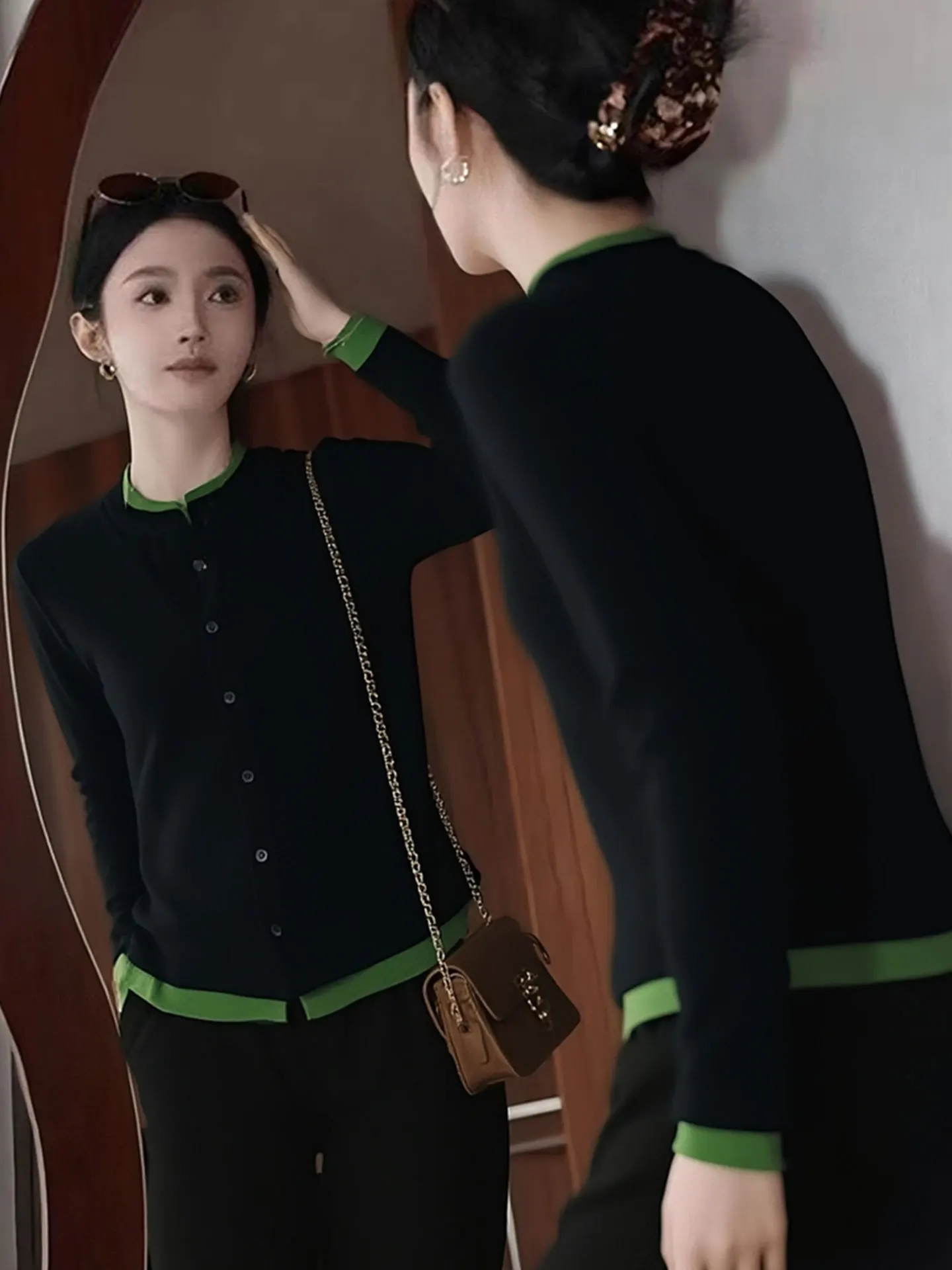 

Вязаный кардиган Ele Color Blo с длинными рукавами, зимний базовый слой, шикарный свитер с открытыми плечами, топ от европейского бренда класса люкс