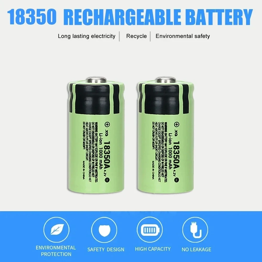 18350 4.2V 1000mAh Lithium-ion Rechargeable Battery with T6 LED Flashlight Power Batteries for Cameras Microphones E-cigarette