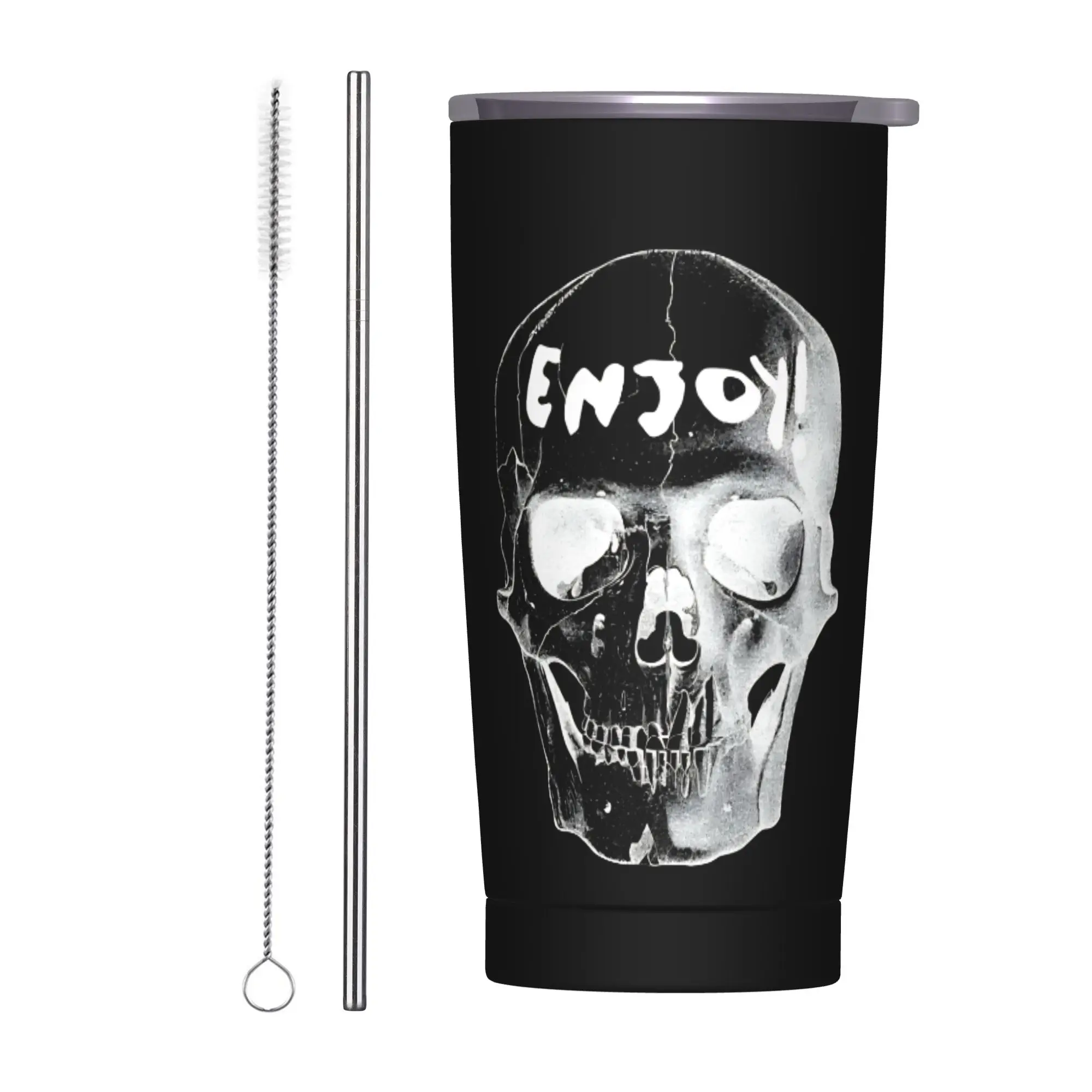 

Depeche Cool Mode Tumbler Vacuum Insulated DM Memento Mori White Skull Coffee Cups with Lid Straw Outdoor Mug Spill Proof