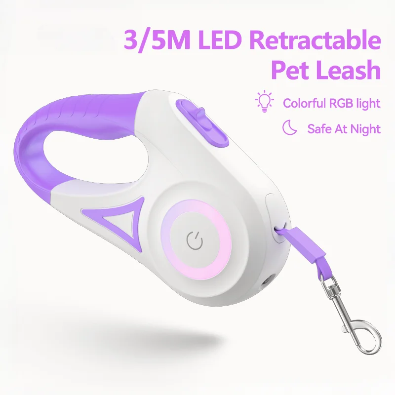 3/5M Automatic Dog Leash Retractable LED Luminous Leading Fashion Light Straps for Dog Puppy Pet Flexi Walking Running Lead