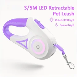 Correa automática para perro de 3/5M, correas de luz LED luminosas retráctiles para perro, cachorro, mascota, flexible, para caminar y correr