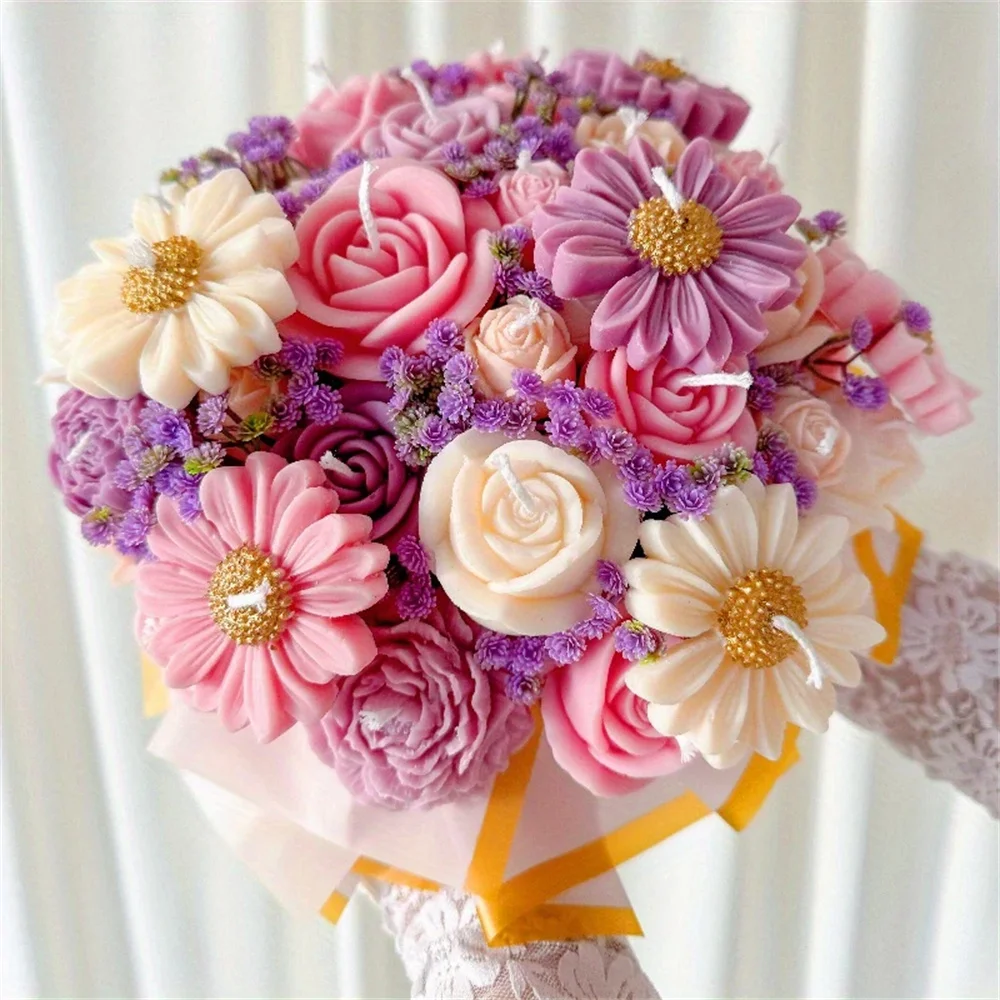 33PCS DIY Rose Bouquet Kerze Silikon Form Handgemachte Pfingstrose Bouquet Soja Wachs Kerze, Der Werkzeug Geburtstag Geschenk Hochzeit Hause decor