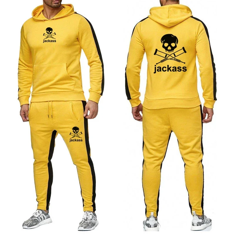 2024 Suit New Jackass Forever Logo Printed Custom Made Spliced Warm Men Pullover Hoodie+Pants Casual Popular Man Sportswear Set