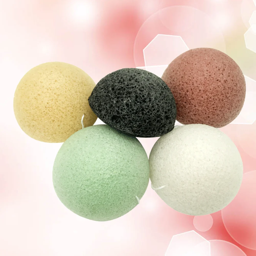 5PCS Sponge Facial Cleansing Sponges Great for Oily Prone Skin （Black + Green + Yellow + Cream ) Face Sponge Charcoal