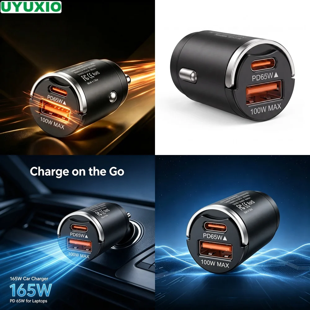 carregador-de-carro-de-165w-com-duas-portas-saida-dupla-65w-usb-c-e-100w-usb-a-para-carros-caminhoes-suvs-e-viagens-design-de-encaixe-flush-em-liga-de-zinco