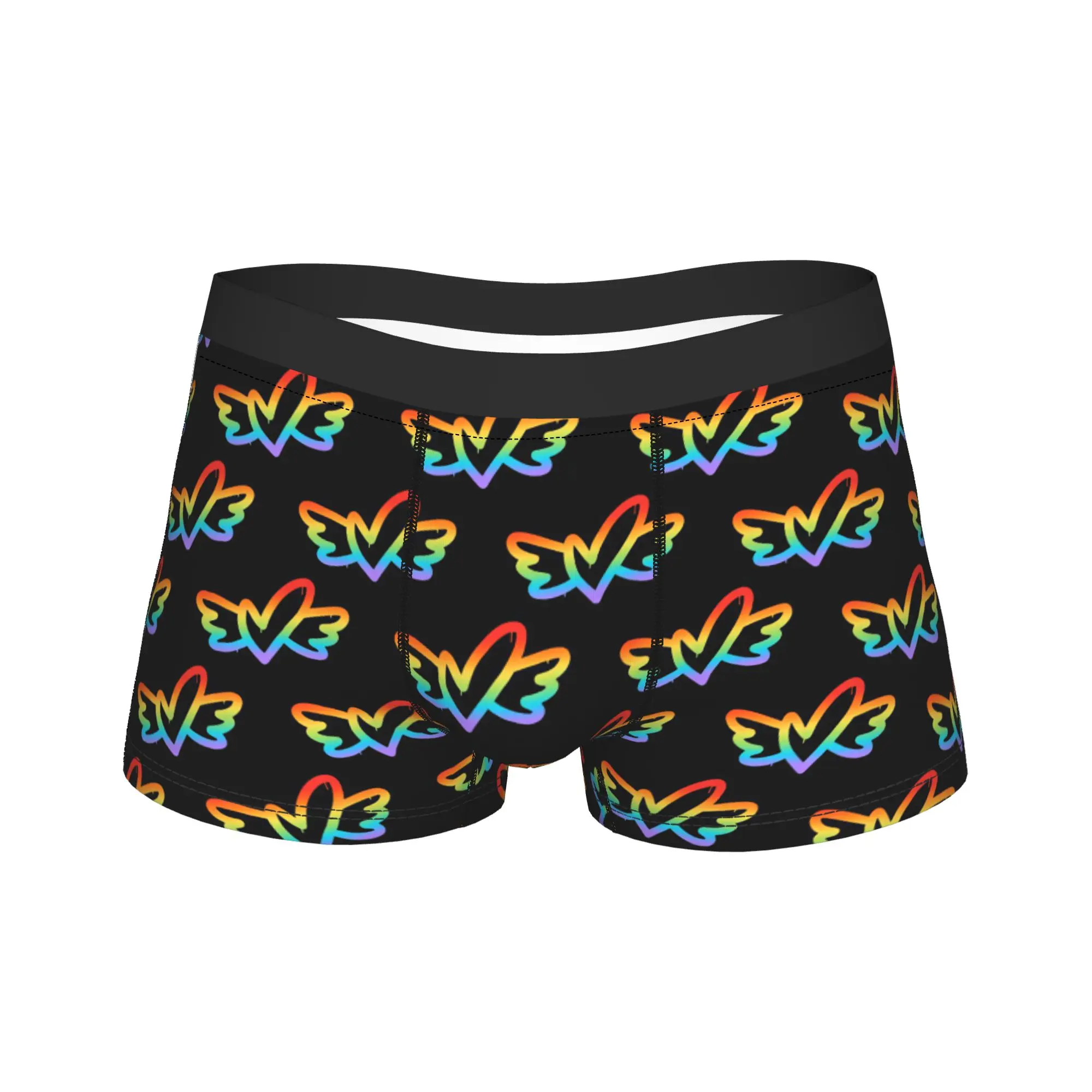 Seamless pattern of rainbow colored graffiti heart with wings Underwear  Males Underpants Funny Boxer Trenky Shorts Briefs