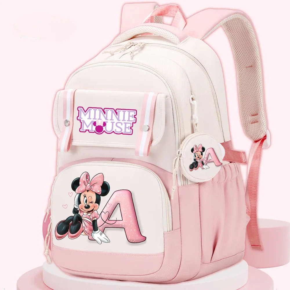 Minnie Mouse Disney กระเป๋าเป้สะพายหลัง Mochilas Aestethic กระเป๋าเป้สะพายหลังสําหรับวัยรุ่นผ้าใบแล็ปท็อปกระเป๋าเป้สะพายหลังนักเรียน Kawaii กระเป๋าของขวัญ