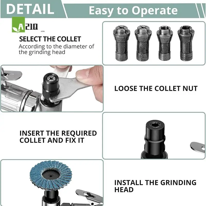 

A21Q -Angle Air Die Grinder, 90 Degree Heavy Duty 20,000 RPM Compressed Sander Polisher Tool For Contour Grinding, Polishing