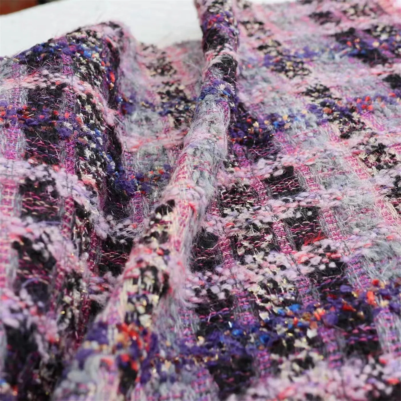 

1yard Coarse flower small fragrant wind tissu Light luxury high setting misty purple fabric Designer jacket fabric for clothing