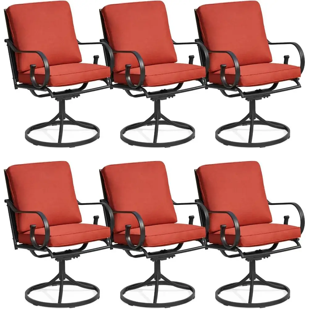 

6-Piece Heavy-Duty Outdoor Swivel Chair Set with Cushions, Metal Garden Rockers for Patio, Lawn, Porch, Backyard in Red