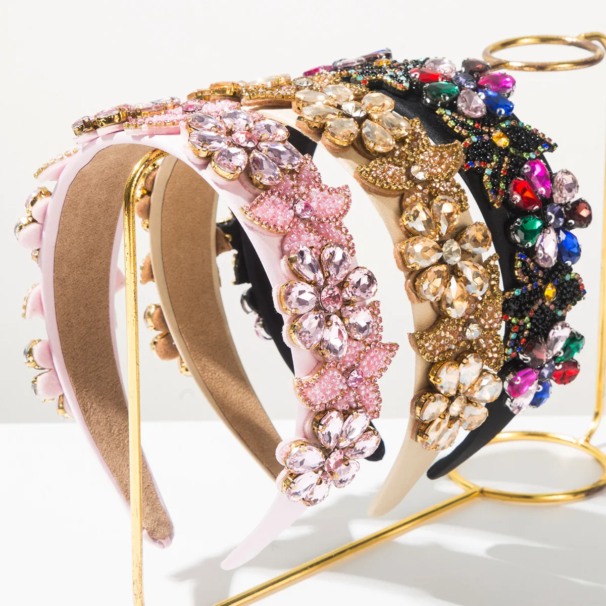 

Ретро-барокко, набор из бисера и бриллиантов, повязка на голову с большим цветком, темперамент, универсальные высококачественные аксессуары для волос с широкими краями