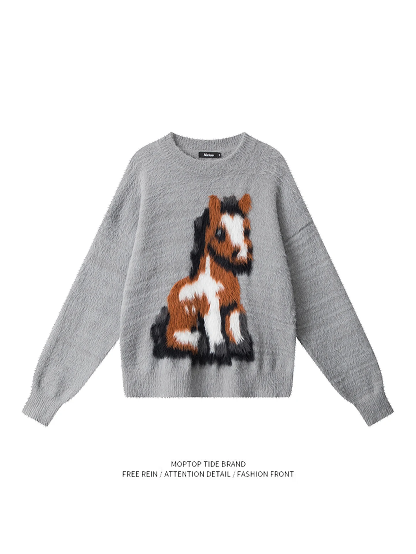 

Мужской свитер в американском винтажном стиле, осенне-зимний, свободный, вязаный, с круглым вырезом, с узором, теплый, повседневный, с длинными рукавами