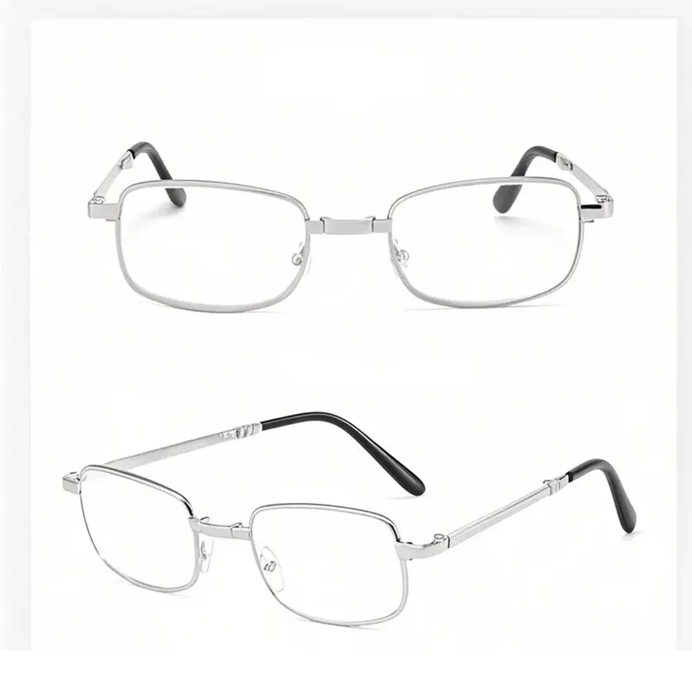 نظارات قراءة كلاسيكية عالية الجودة لون ذهبي وفضي قابلة للطي ومحمولة لقصر النظر الشيخوخي نظارات مريحة مضادة للضوء الأزرق