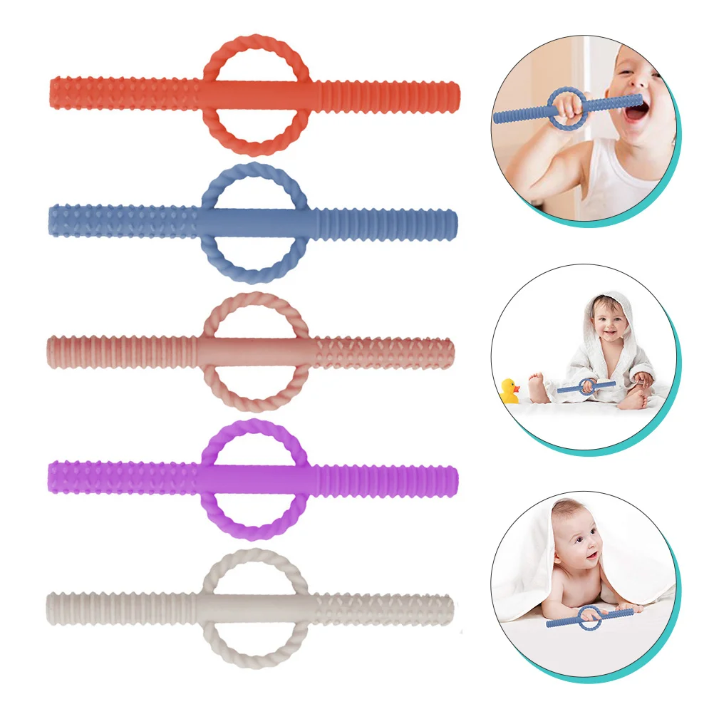 5 pçs bebê dentição silicone oco mordedor para infantil molar alívio sensorial mastigável vara calmante dentes moagem desconforto