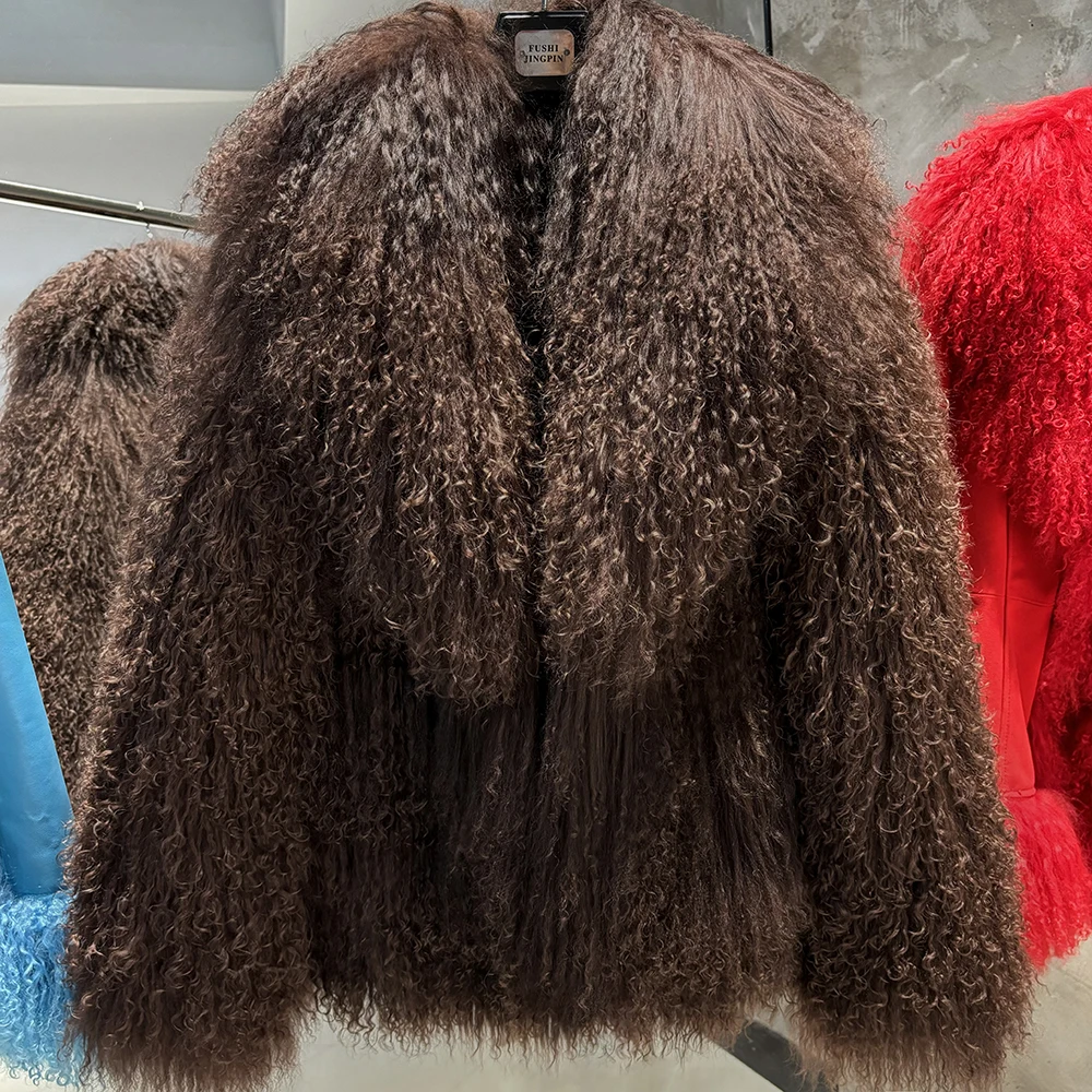 YOLOAgain 2025 Winter Warm Women's Real Mongolia Sheep Fur Jacket Plus Size 8XL Sheep Fur Coat
