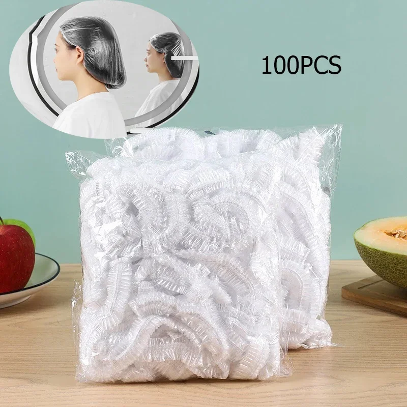 New 100pcs Disposable Shower Cap Elastic Mesh Shape Non-woven Bath Hat for Eyelash Extension Clear Waterproof Hair Hat Shower Ca