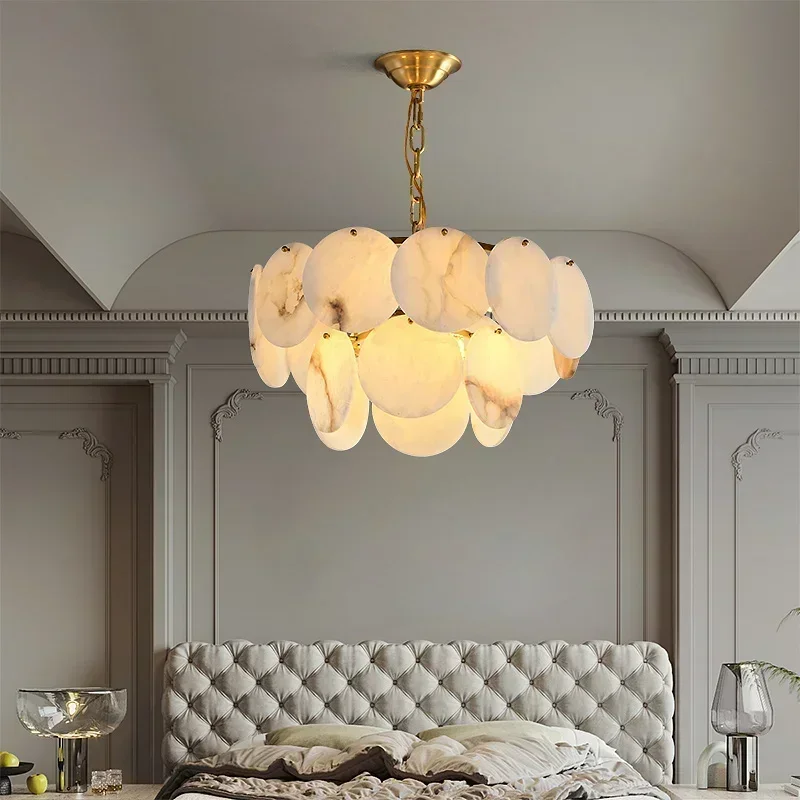 Natural Marble Collection LED Dimmable High Ceiling Chandelier Lighting Lustre Suspension Luminaire Lampen For Liiving Room