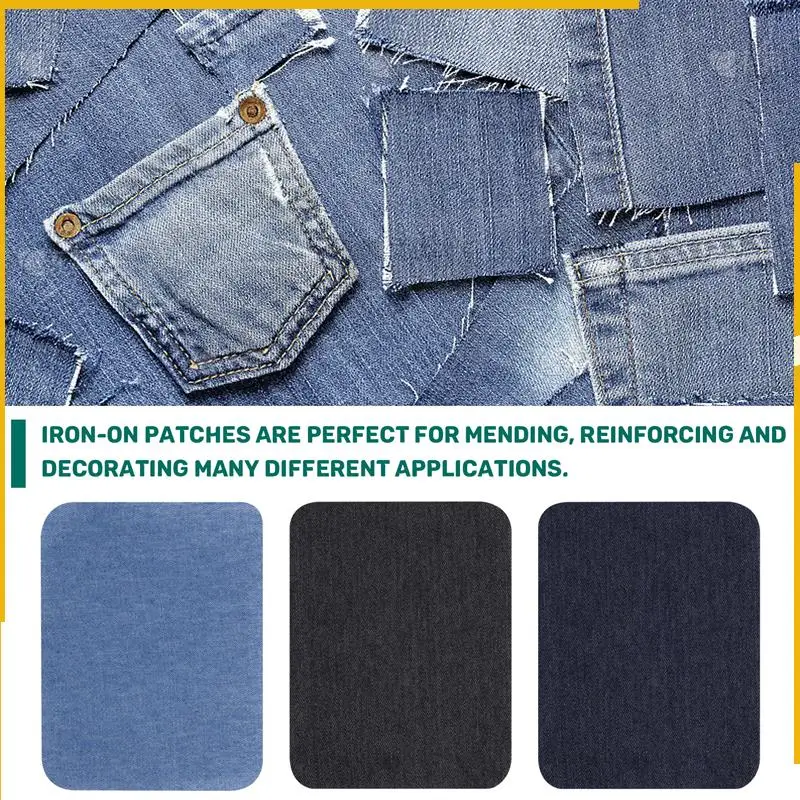 A92P Ferro em remendos jeans para roupas jeans 12 peças, 3 cores (4,9 polegadas x 3,7 polegadas)