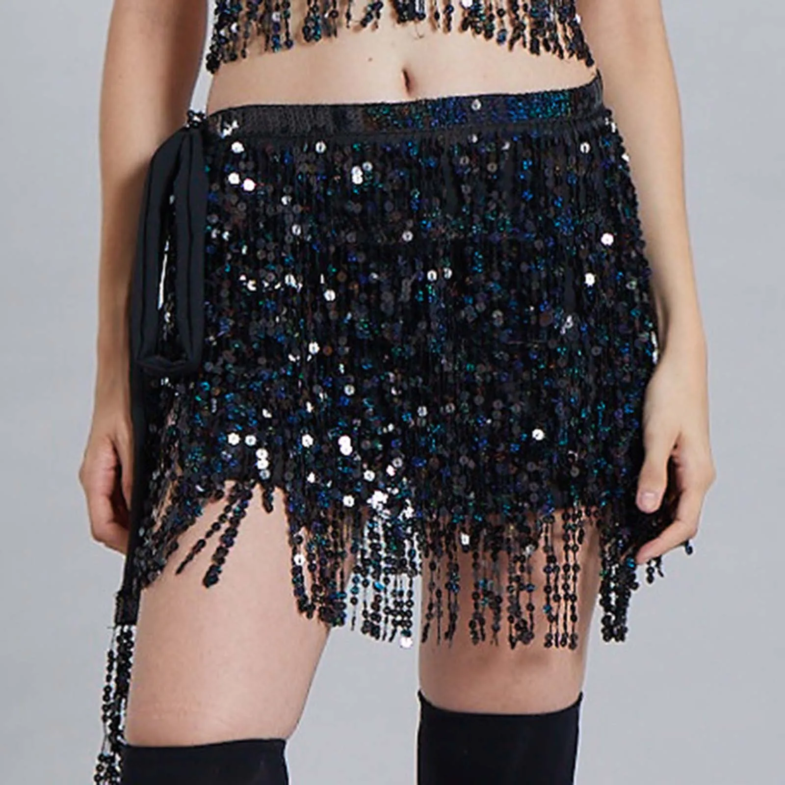 

Summer Womens Tassel Fringe Sequin Skirts Beach Short Sequin Belly Dancer Costume Taed Skirts Sexy High Waist Mini Skirts 2024