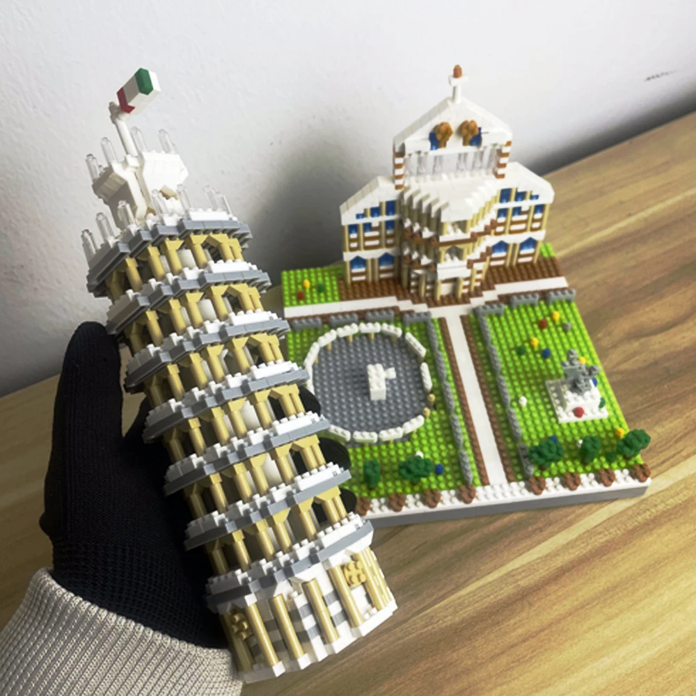 Krzywa wieża pizy zestaw klocków-edukacyjny Model Mini cegieł, idealny prezent dla miłośników architektury i miłośników historii