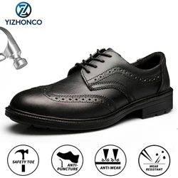 Fashion Black Genuine Leather Business Safety Chef Shoes For Men European Standard Steel Toe Men's Non Slip Work Safety Shoes
