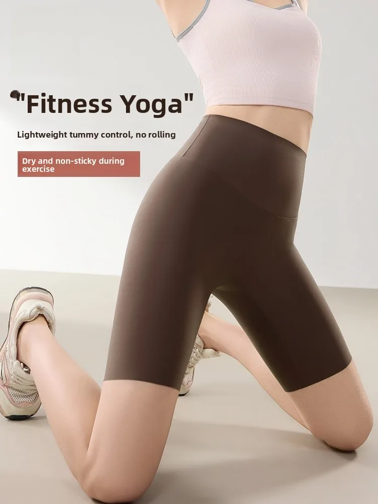 Ice Silk Five-Quarter Yoga Pants Women Summer Thin High-Waisted Biking Breathable Cool Feeling ark Skin Tight Pants