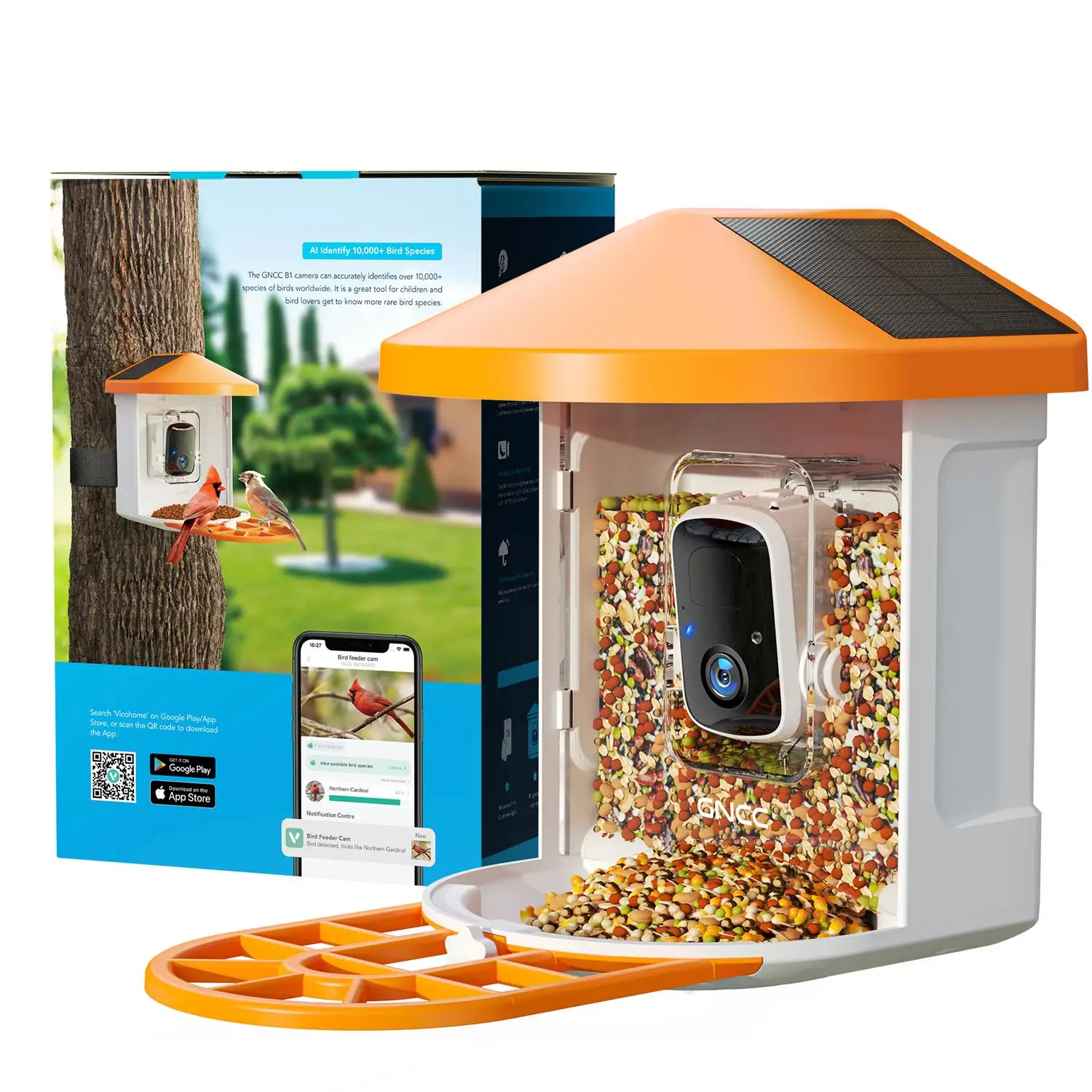 GNCC Smart Bird Feeder with Camera Wireless Outdoor, 1080P Wild Bird Feeders, Squirrel Proof, Solar Powered, AI Identify