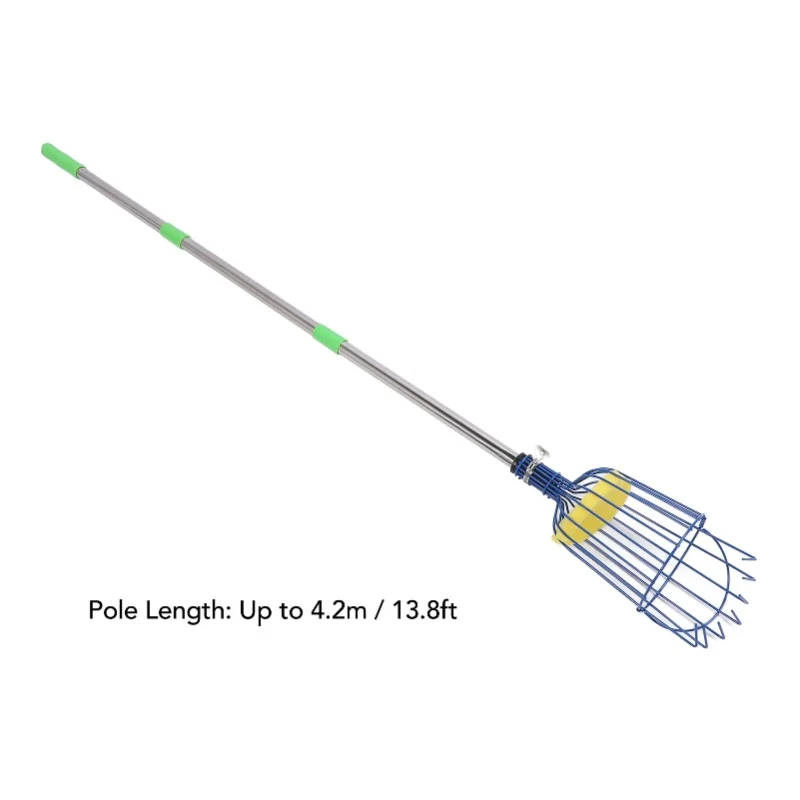 Stainless Steel Fruit Picker Tool With Basket Pole Easy To Assemble Fruits Catcher Tree Picker Length Adjustable