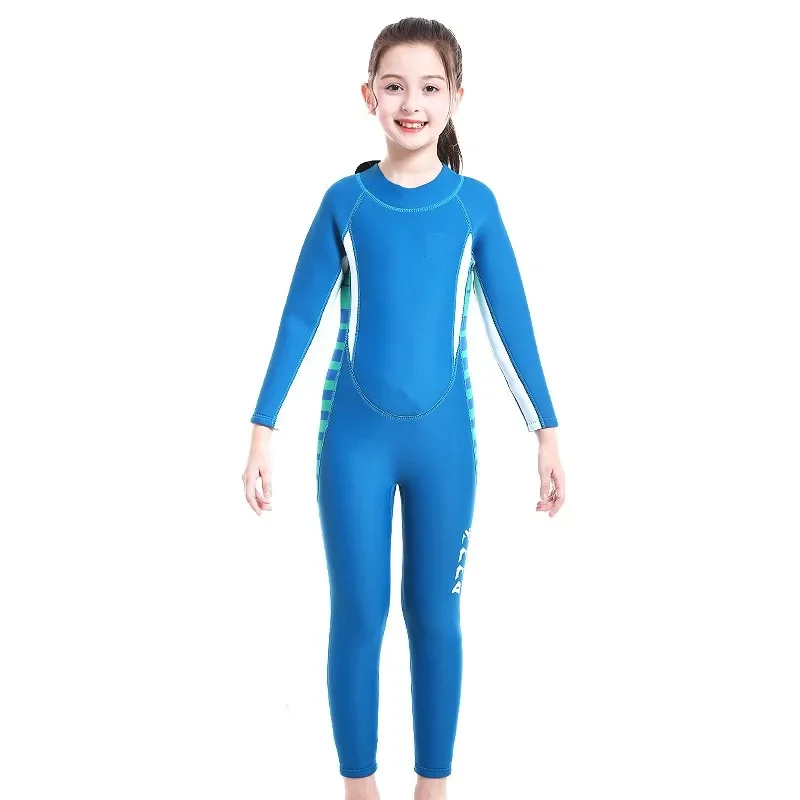 Full Diving Suit for Kids, Neoprene Wetsuit, UV Protection, Black Print, Children's Swimwear, Keep Warm, 3mm, Spring