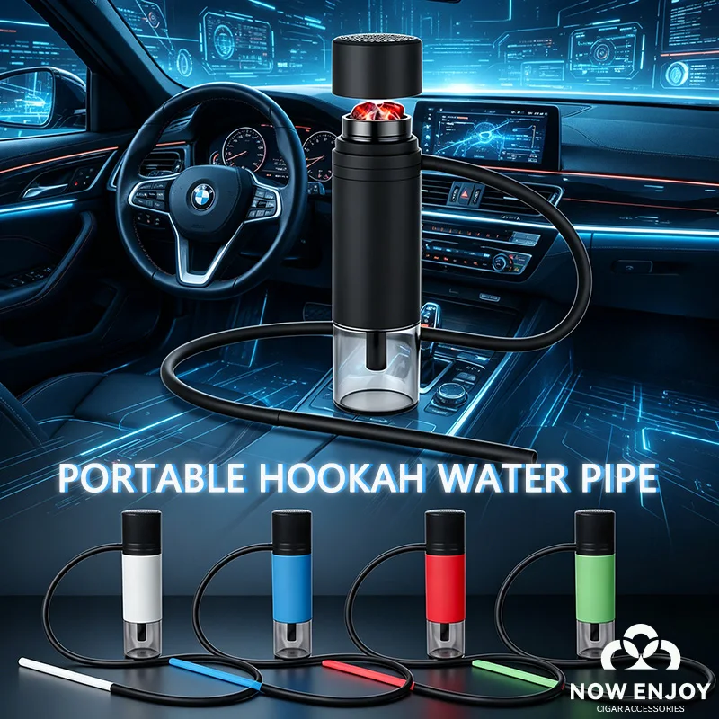 NOWENJOYPortable Car Hookah Set with Ceramic Bowl Chicha Hose Acrylic Shisha Grass Smoking Pipe for Travel Cigarette Accessories
