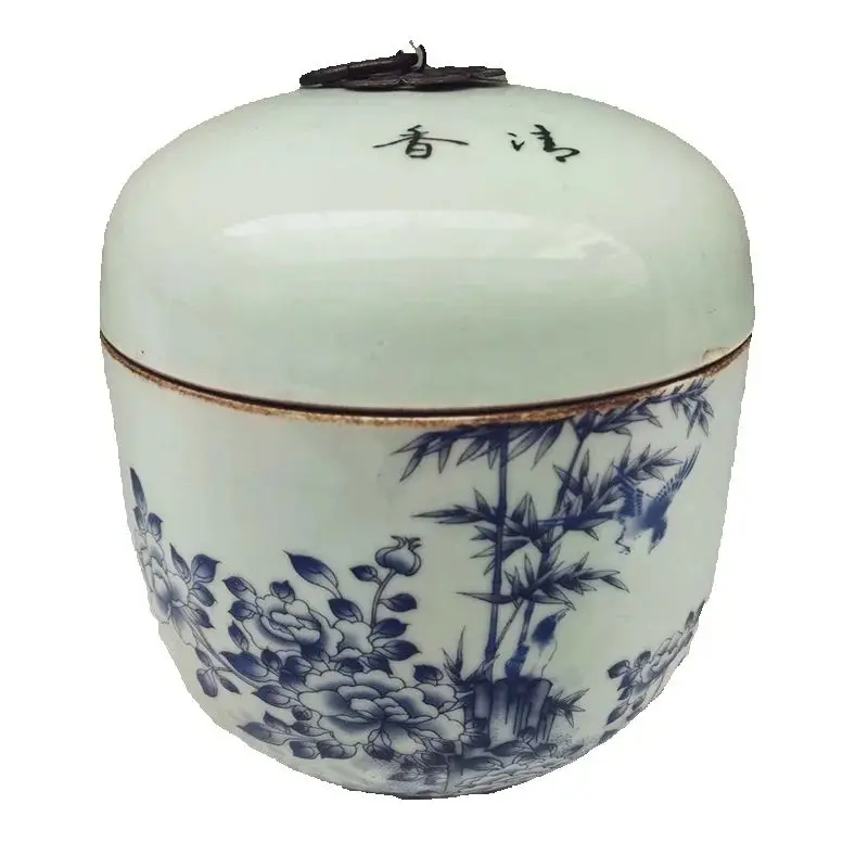 Chinese Old Porcelain Collectible Blue And White Bamboo Pattern Storage Jar Decorative Covered Jar for Home