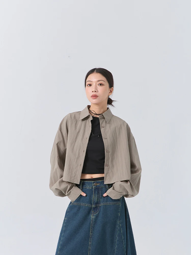 

Queenop Autumn Winter New Women's irt ort Version Long Sve Plain Ba Pleat Design Comfortable Breathable Polyester ...