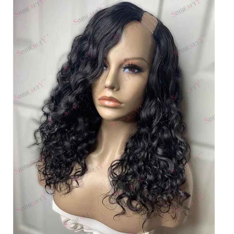 

Right Middle Side U Part Remy Human Hair Deep Wave Wigs for Black Women Glueless Natural 1x4 V Shaped Wigs with Clips Adjustable