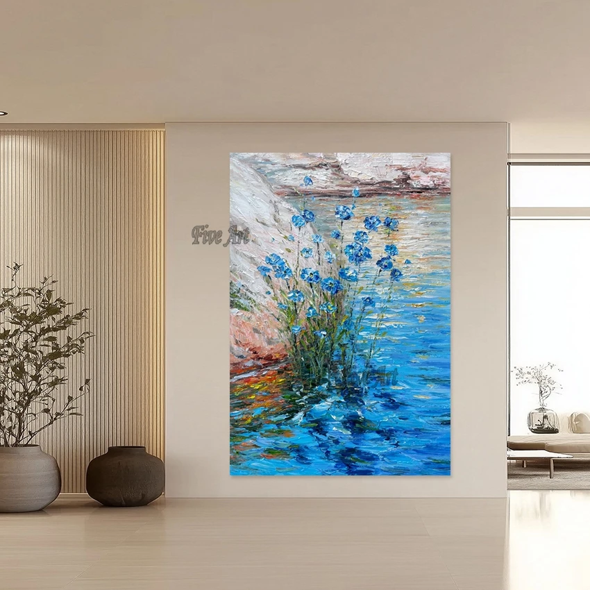 

Современная настенная картина с красивыми цветами, ручная роспись, акриловая текстура, пейзажные картины, безрамные, абстрактные произведения искусства на холсте