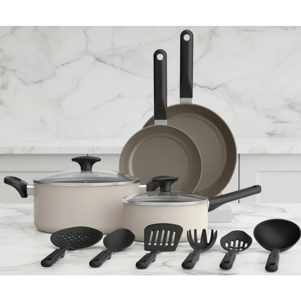

12-Piece Ceramic Nonstick Cookware Set, Oven & Dishwasher Safe, Cool-Touch Handles, All Stovetops Compatible for Home Chefs