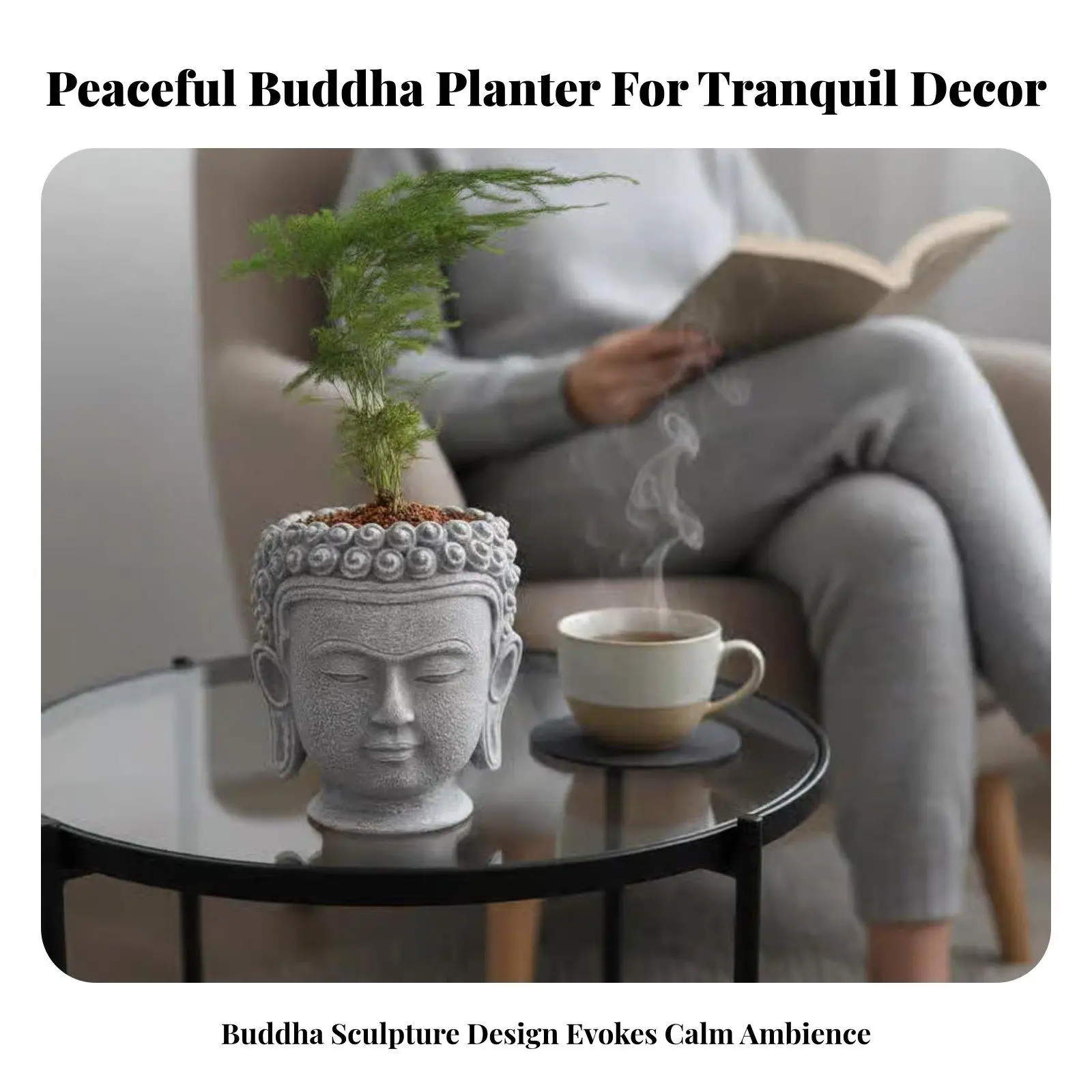 Buddha Head Planter Realistic Stone Finish Buddha Face Flower Pot Tranquil