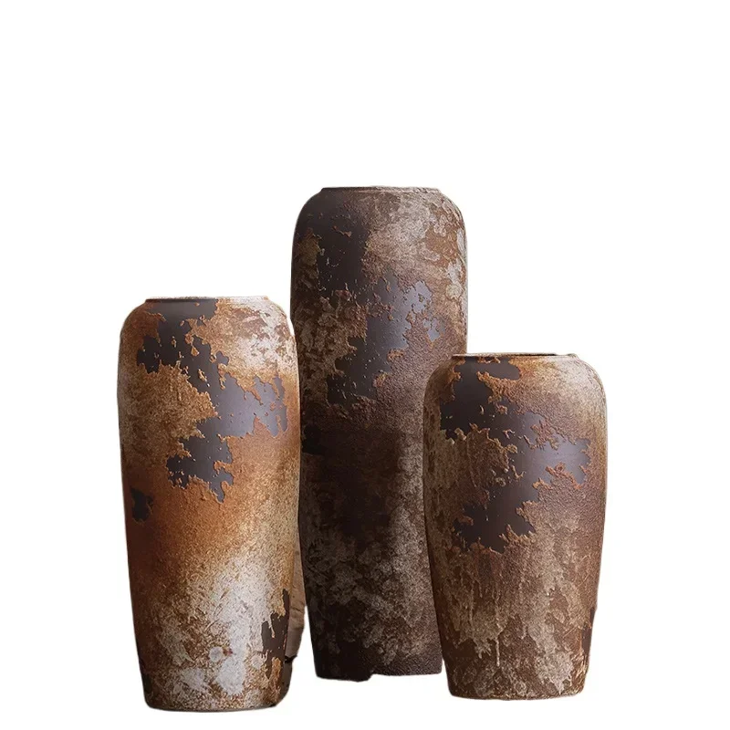 Floor-to-ceiling large vase ceramic ornament, Chinese-style retro pottery pot, living room hotel decoration