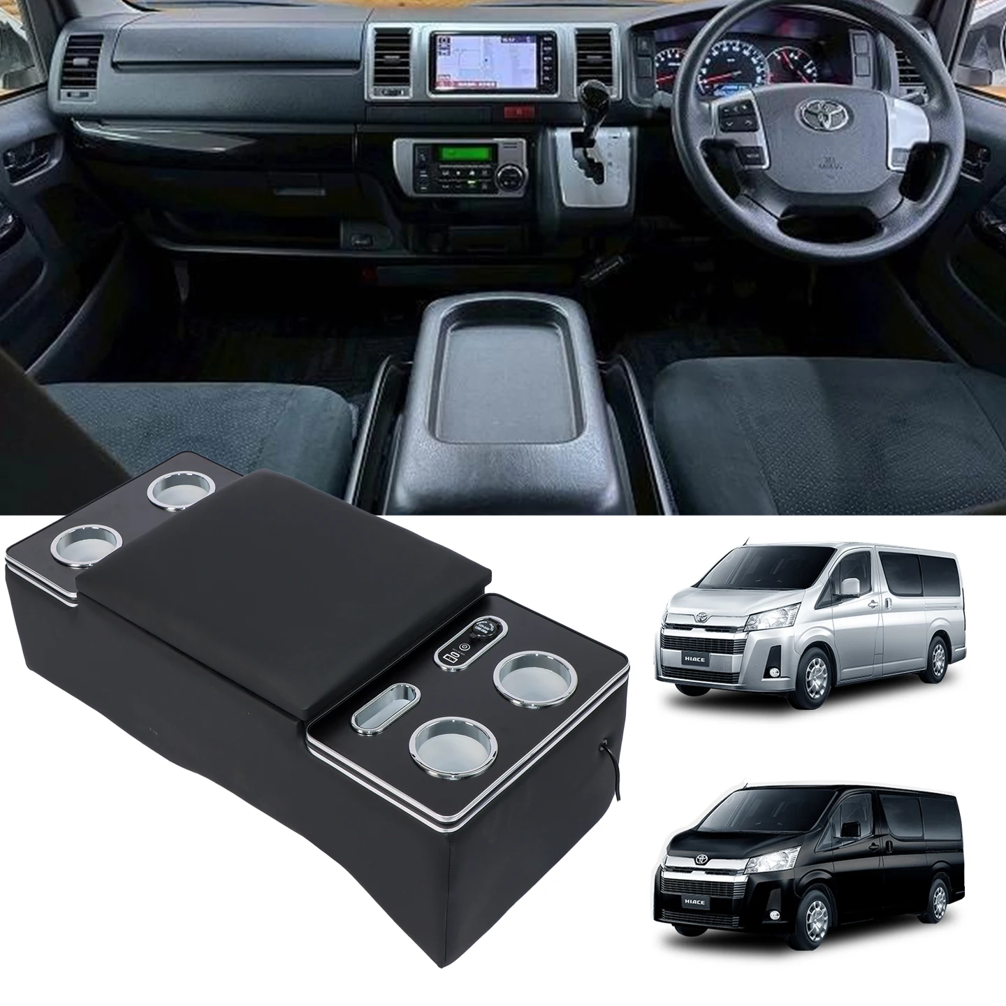 

For Hi-Ace 200 Series Console Box LED Armrest Storage Box USB Type C Van HIACE 200 Super GL Car Storage Armrest Box