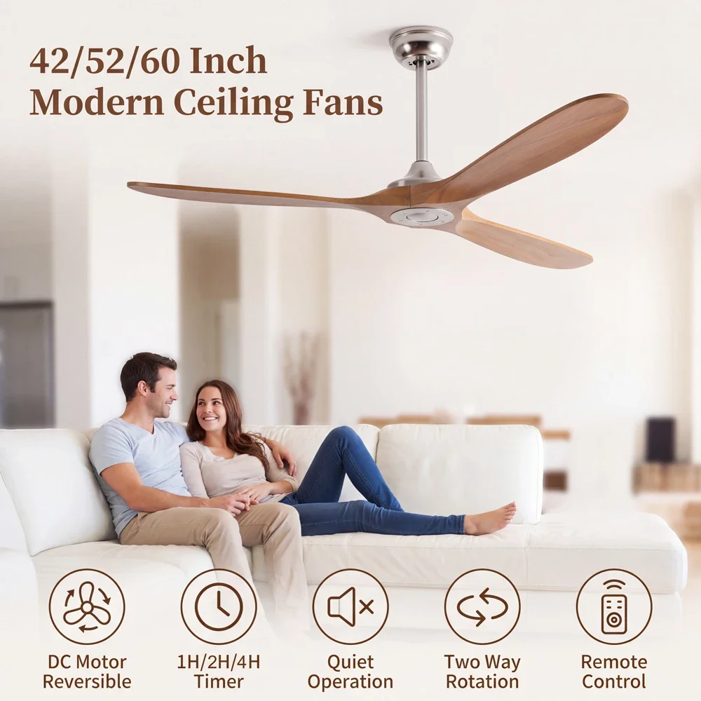 42 52 60 inch 3 Wood Blade Ceiling Fans DC Motor Remote Control Ceiling Fan For Living Room Restaurant /Factory/coffee