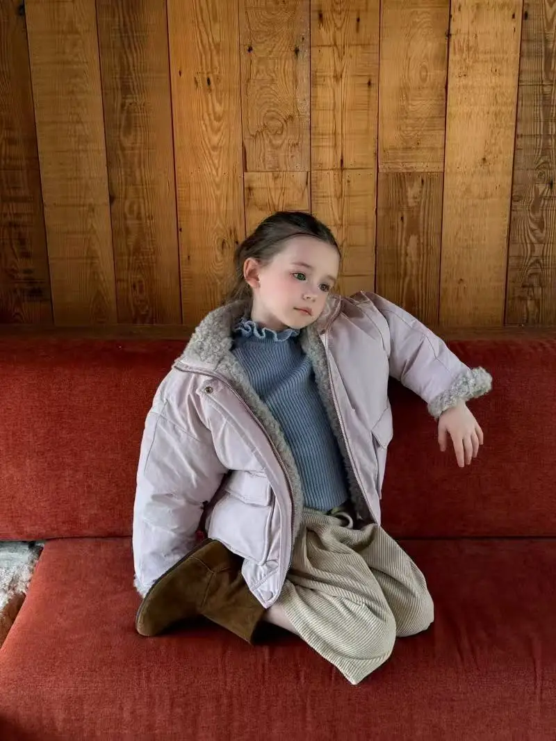 Girls Thick Quilted Jacket Winter Korean Style Kids Cotton Coat With Fleece Liner for 90-140cm
