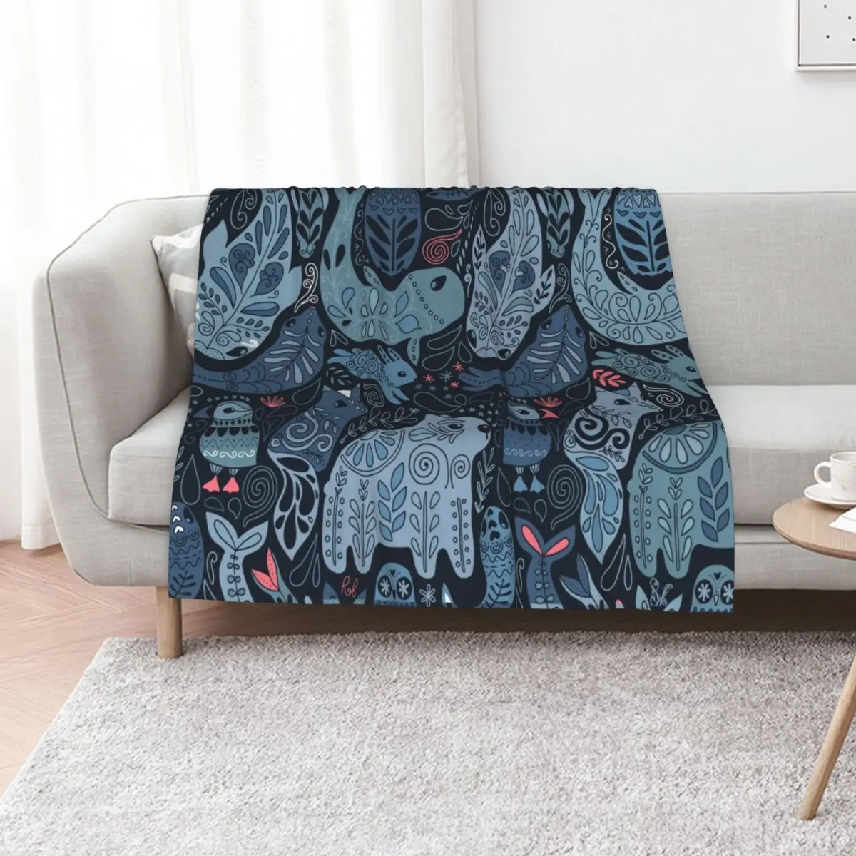 Arctic animals. Narwhal, polar bear, whale, puffin, owl, fox, bunny, seal. Throw Blanket heavy to sleep for sofa Beach Blankets