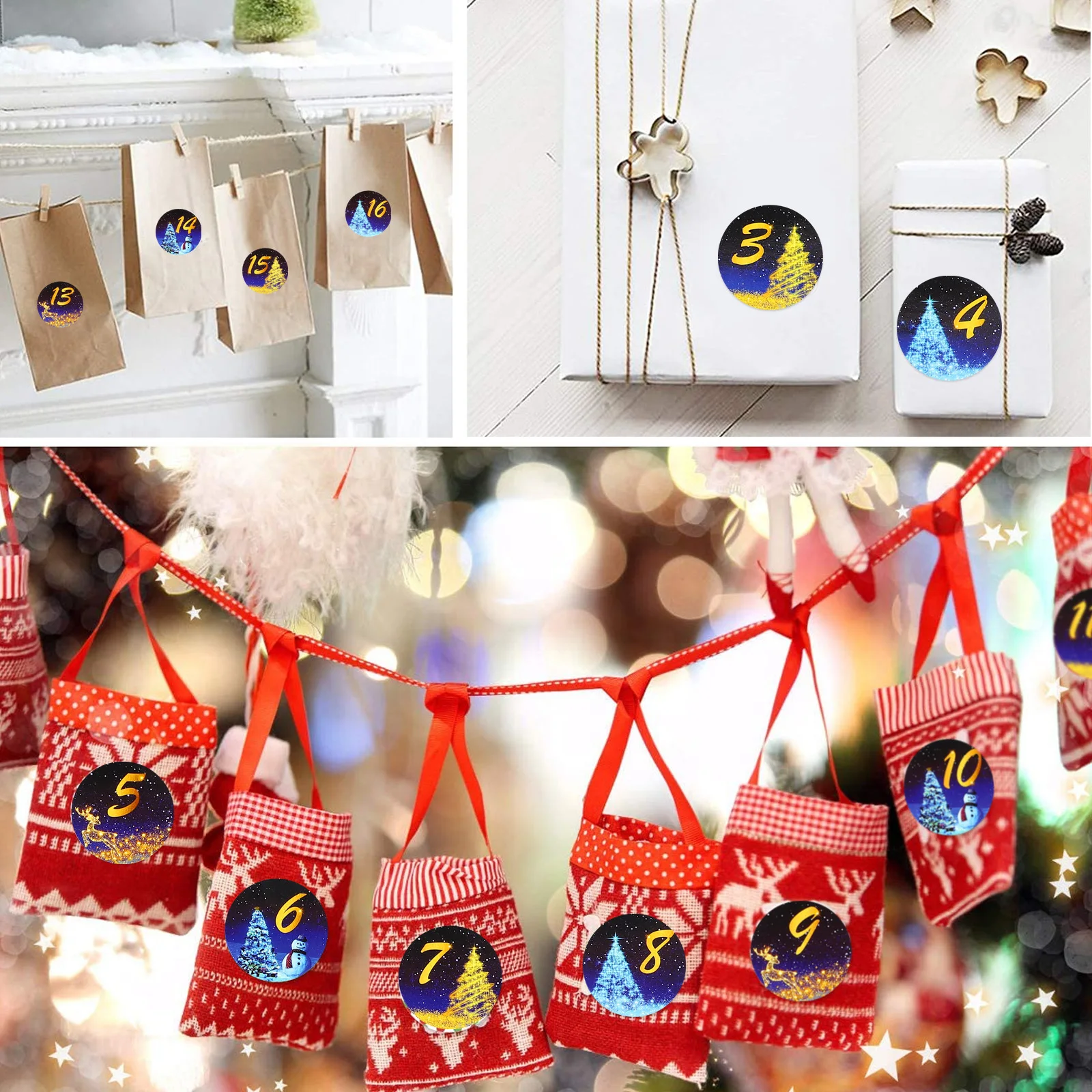 

6 Sheets Christmas Number Stickers Decorative Candy Gift Bag Sealing Seal Stickers Easy Remove Christmas Gift Decals